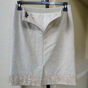 Gerard Feraud Cream Pencil Skirt With Sequin Hem